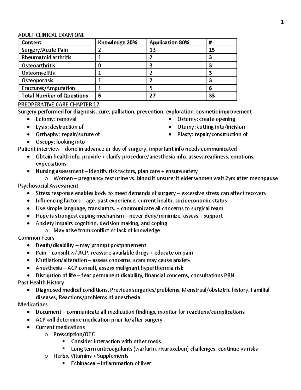 Adult Clinical Exam One - ADULT CLINICAL EXAM ONE Content Knowledge 20% ...