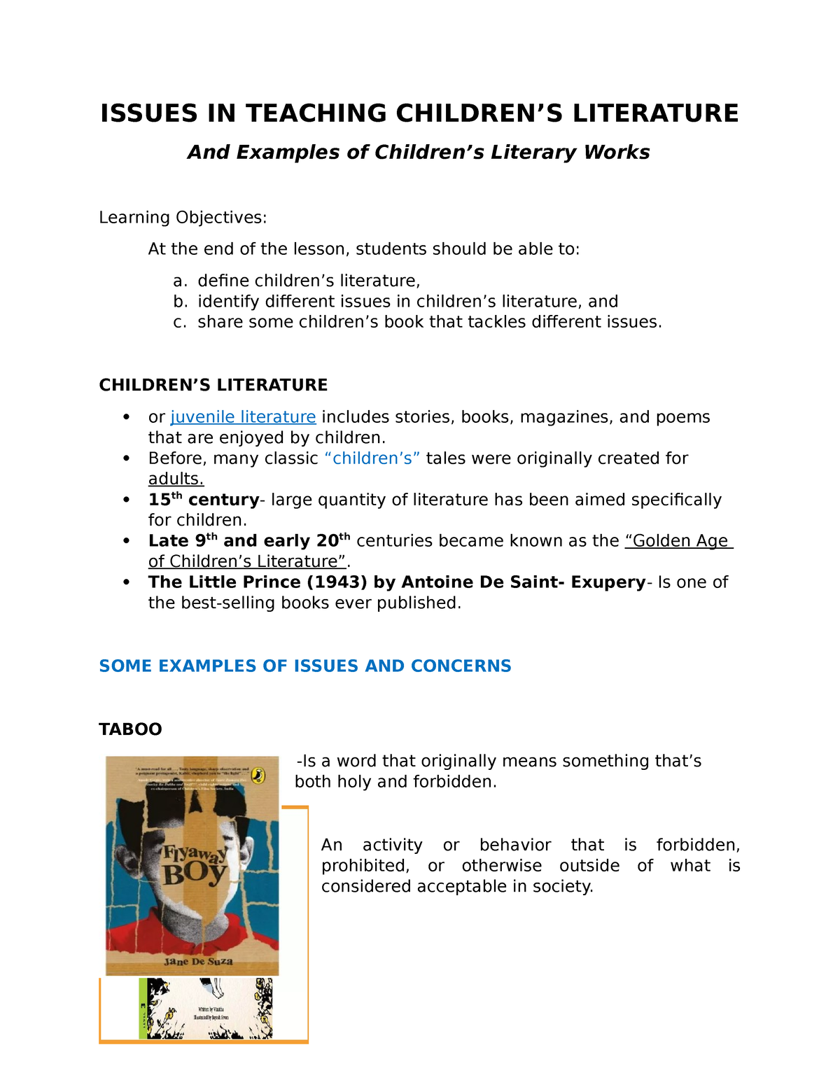 Issues IN Teaching Childrens Literature - ISSUES IN TEACHING CHILDREN’S ...