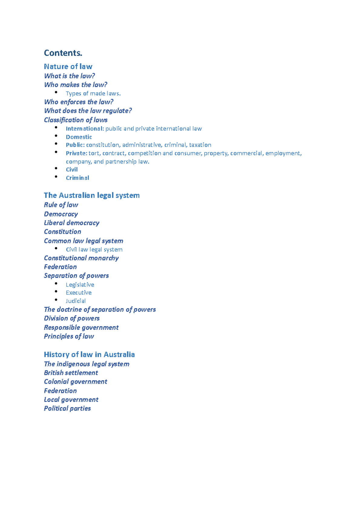 LEGL1001 Module 1 - Lecture notes for Business law - Contents. Nature ...