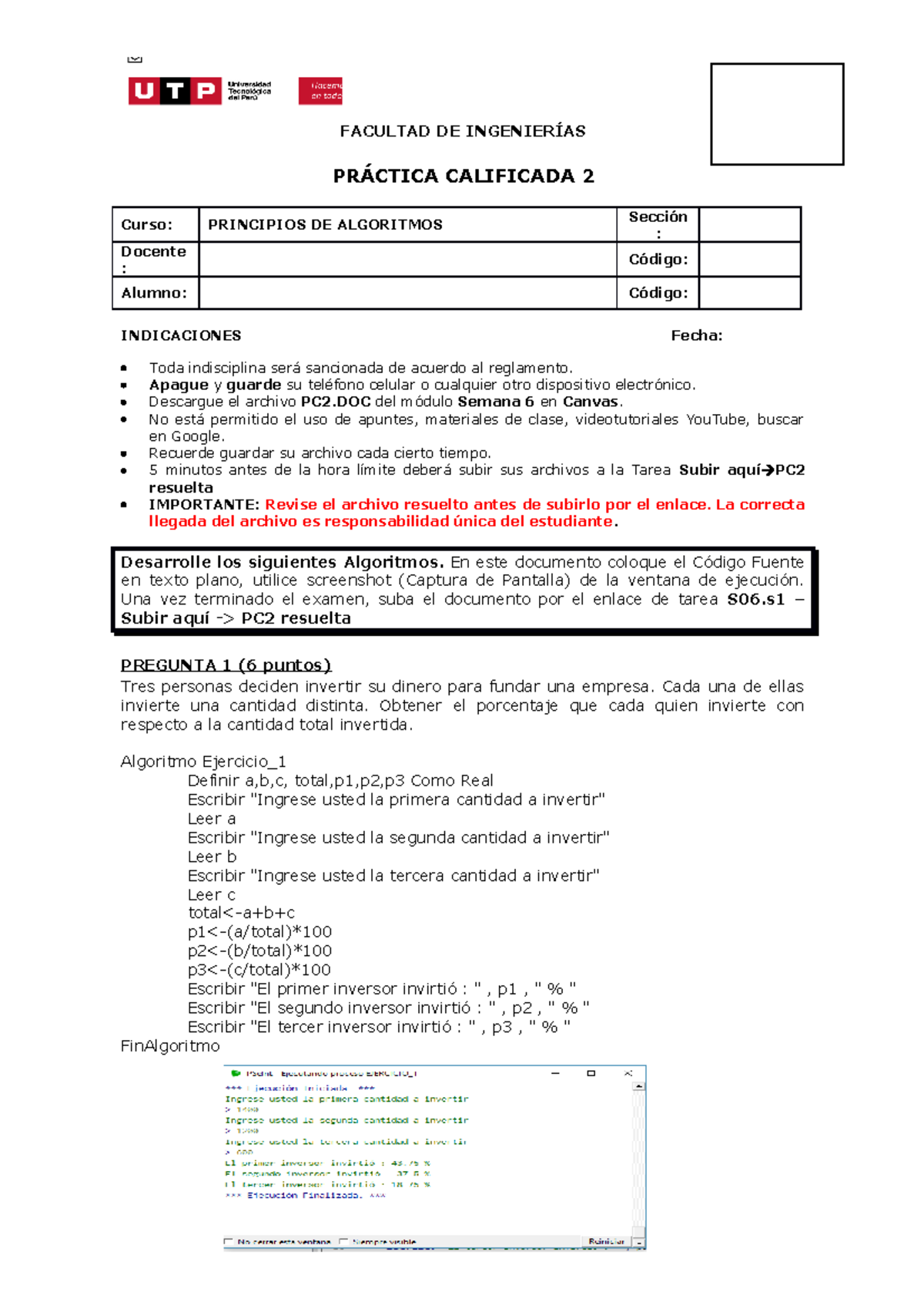 Semana 06 - PC2 - PC2 - FACULTAD DE INGENIERÍAS PRÁCTICA CALIFICADA 2 ...