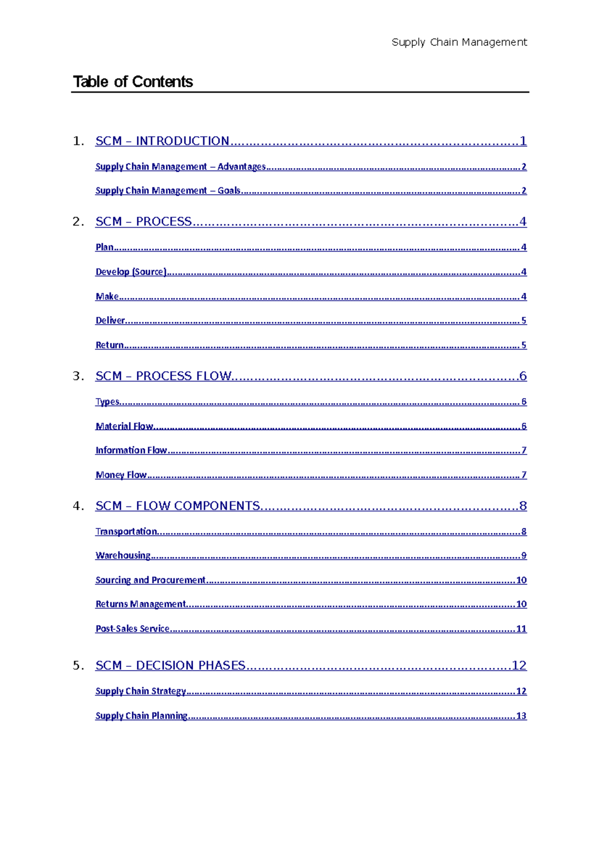 Supply chain management hand notes vtu Supply Chain Management SCM