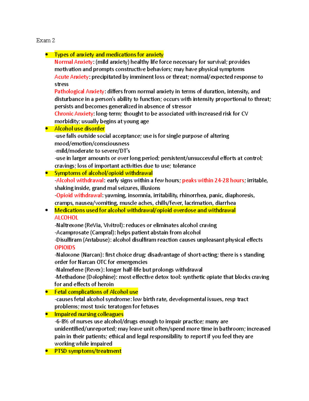 MH Study Guide Exam 2 - Exam 2 Types of anxiety and medications for ...