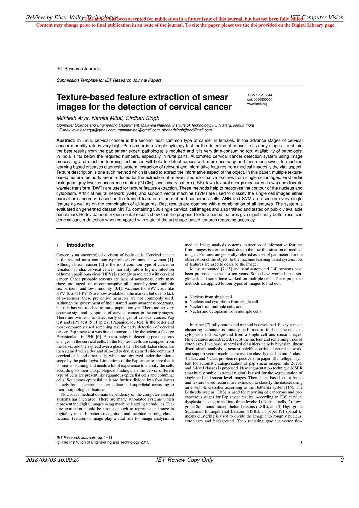 research papers in cervical cancer