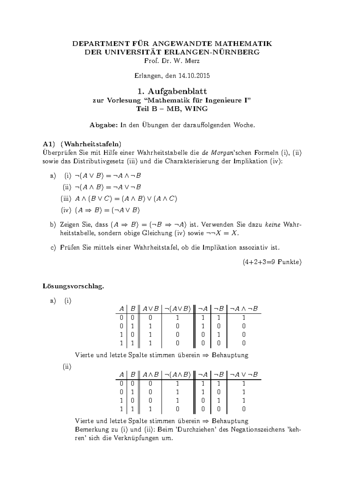 H1 Loes - Mathematik B1 - DEPARTMENT FUR ANGEWANDTE MATHEMATIK ̈ DER ...