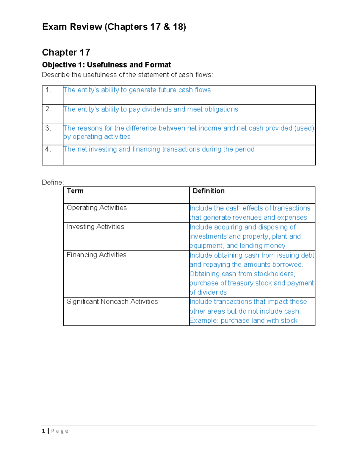Revision material for chapter 17 and 18 with answers - Chapter 17 ...