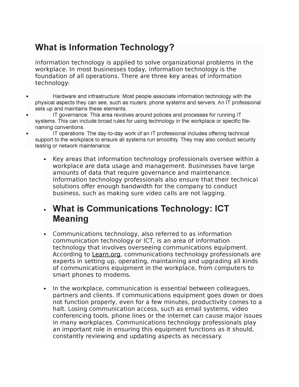 what is information technology assignment