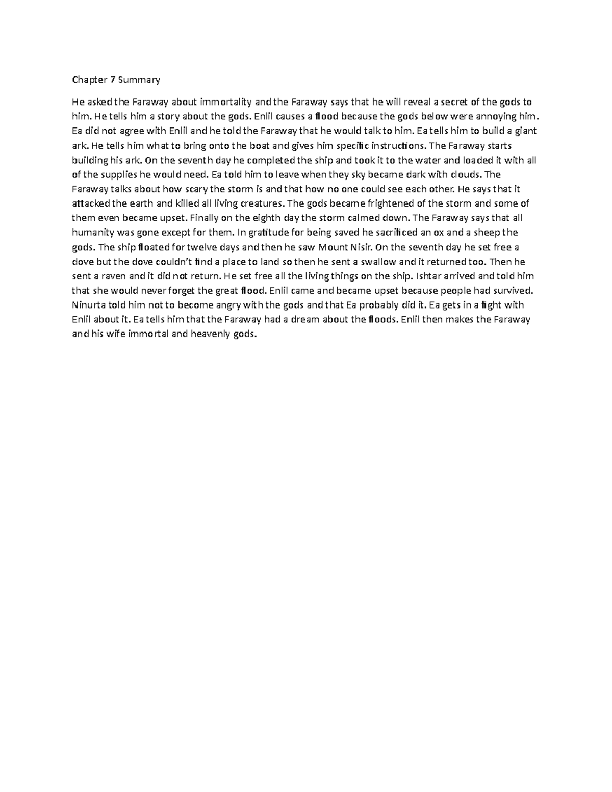 Gilgamesh Chapter 7 Summary - Chapter 7 Summary He asked the Faraway ...
