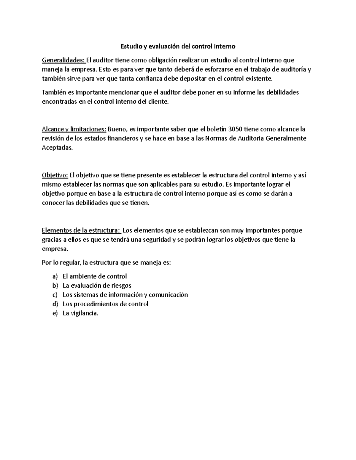 Estudio y evaluación del control interno - Estudio y evaluación del ...