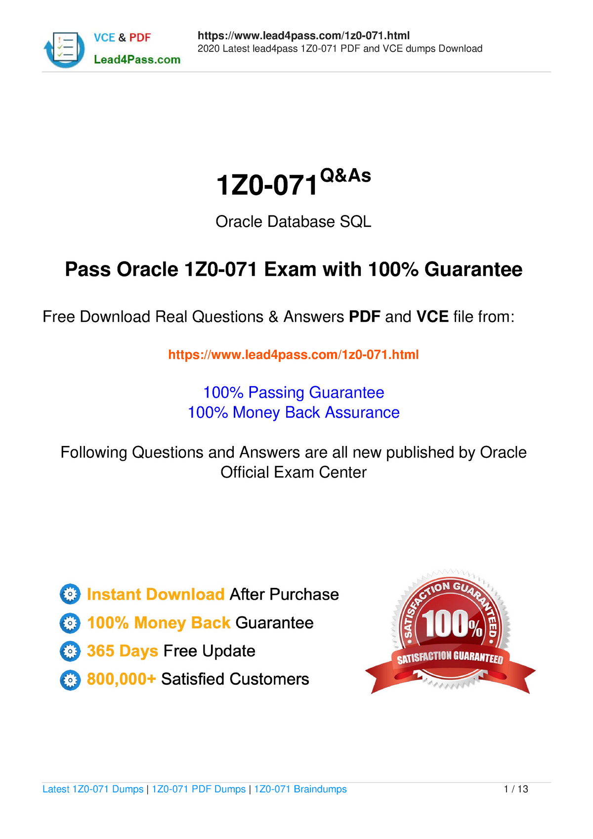 Sample/practice exam 14 December 2020, Latest Oracle Database 1Z0-071 Exam  questions and answers - Sns-Brigh10