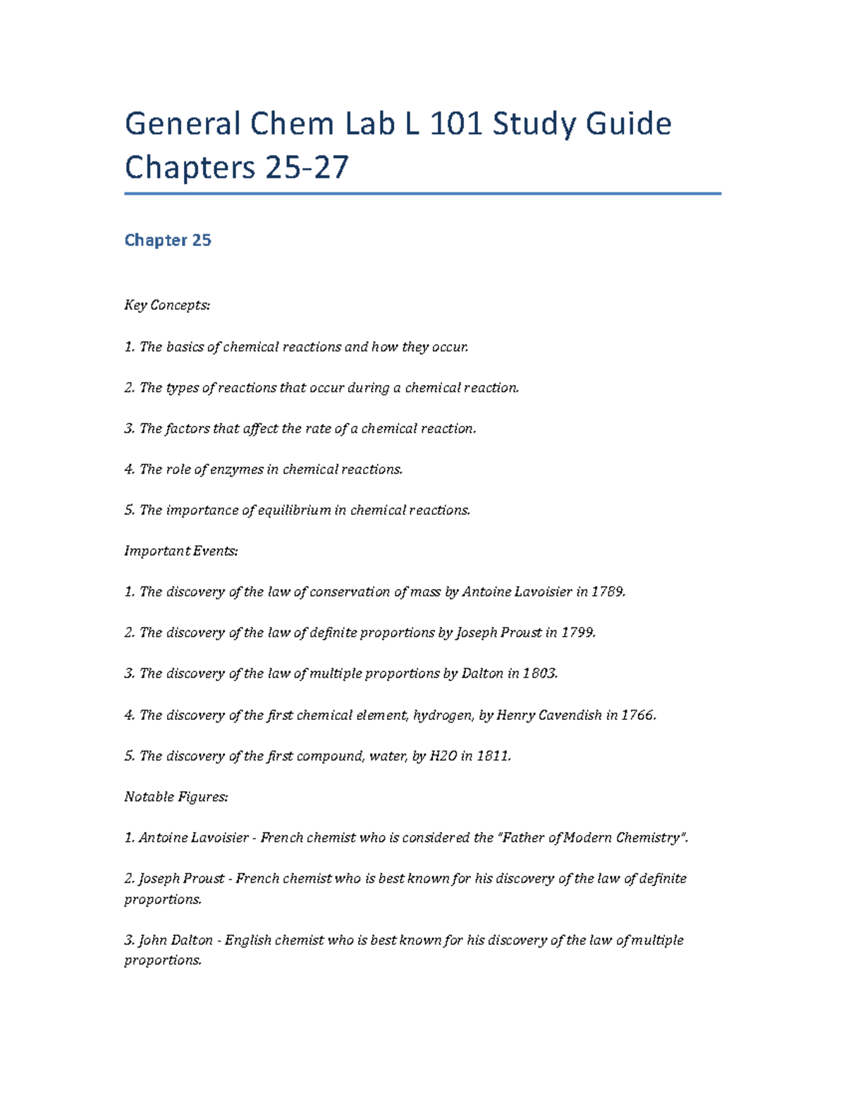 General Chem Lab L 101 Study Guide Chapters 25-27 - General Chem Lab L ...