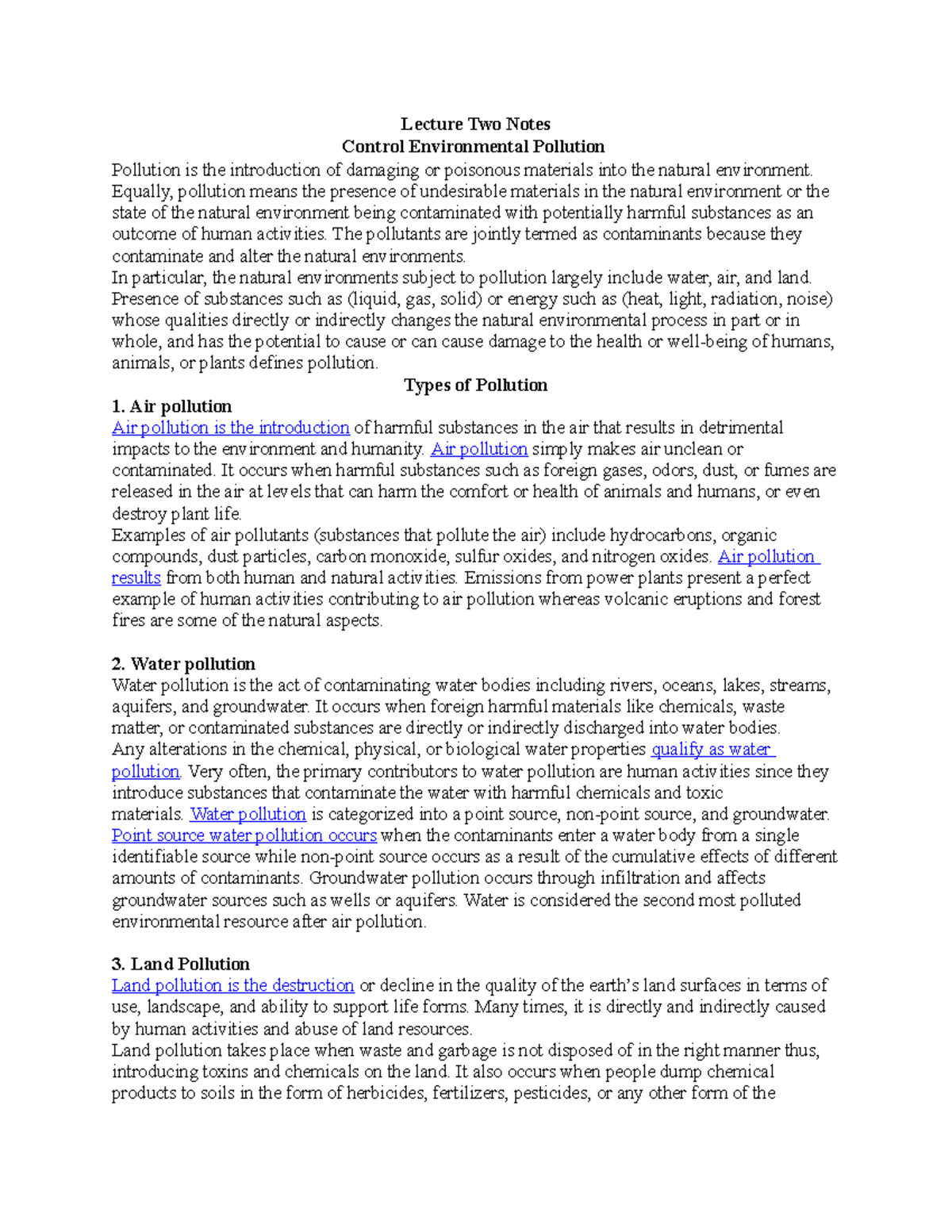 Environmental Health Lecture TWO - Lecture Two Notes Control ...