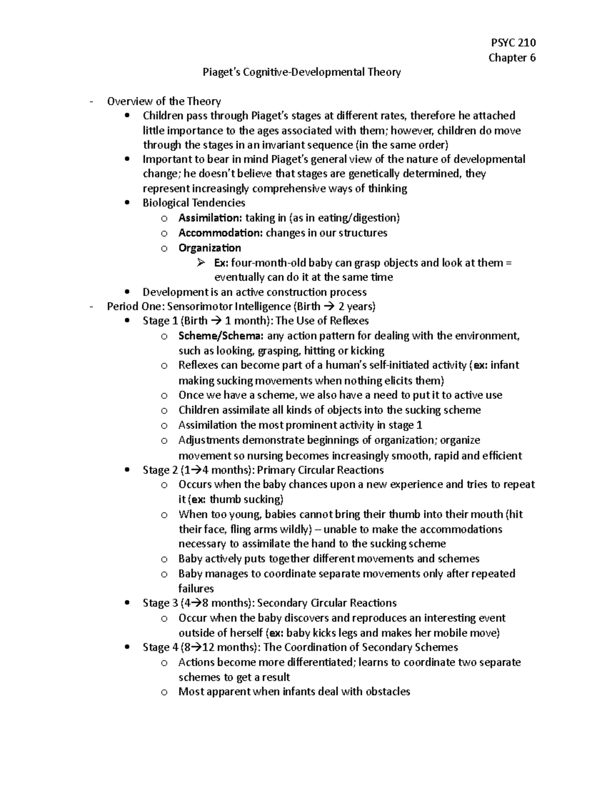 Chapter 6 - Summary Developmental Psychology - Chapter 6 Piaget’s ...