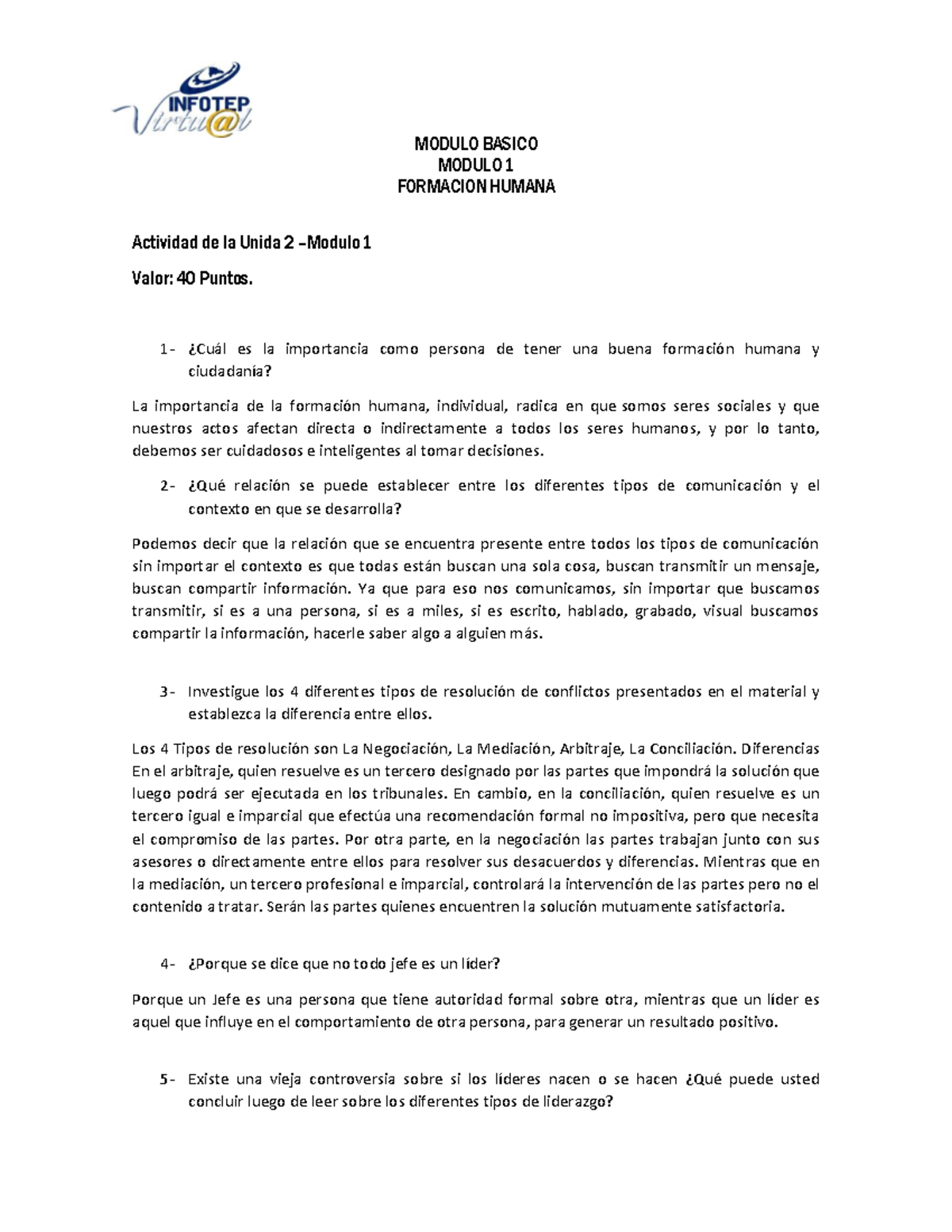 Guia De Pregunta Formacion Humana Actividad 2 Del Modulo 1 - MODULO ...