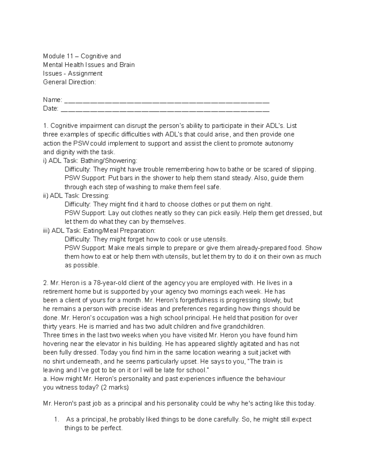 Untitled document-16 - assignment - Module 11 – Cognitive and Mental ...