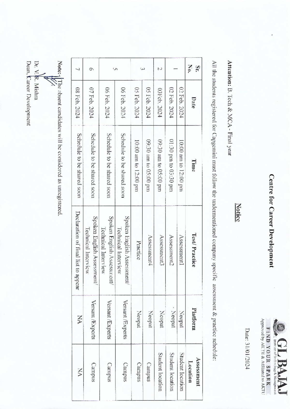 Notice for B. Tech & MCA final year - B.tech - Studocu