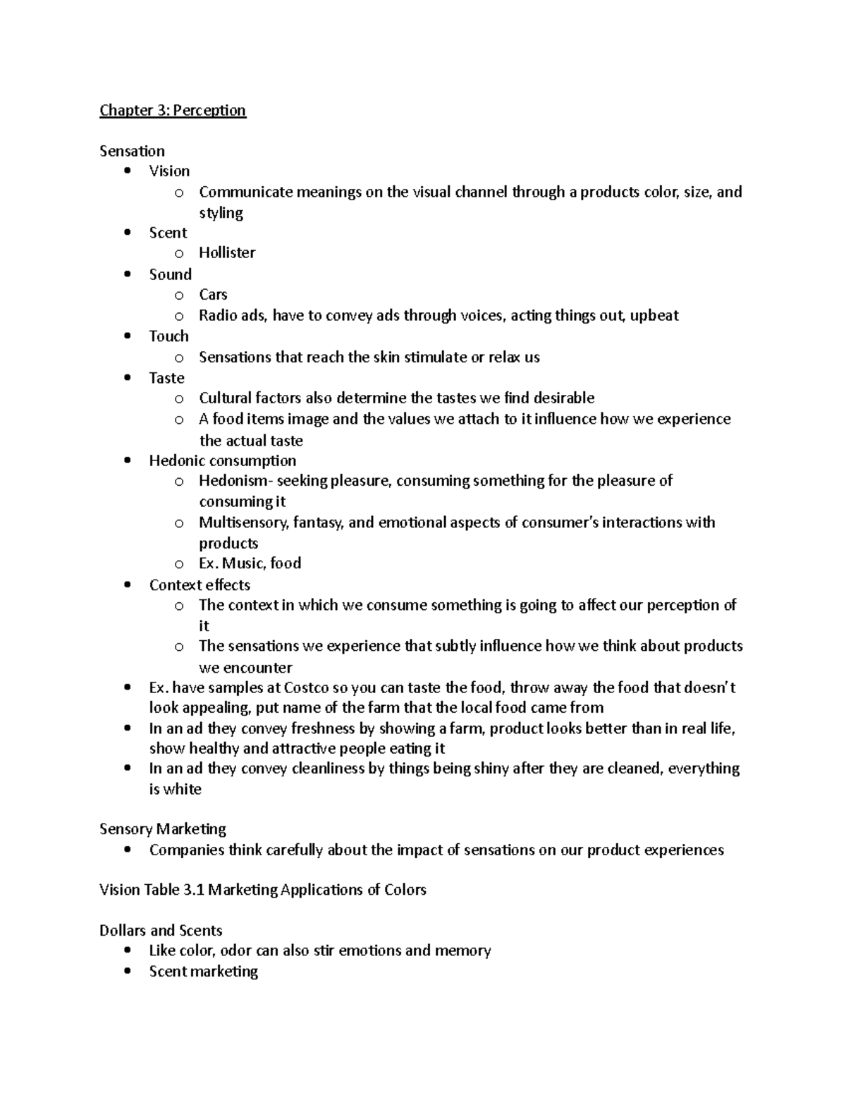 Chapter 3 notes - Chapter 3: Perception Sensation Vision o Communicate ...