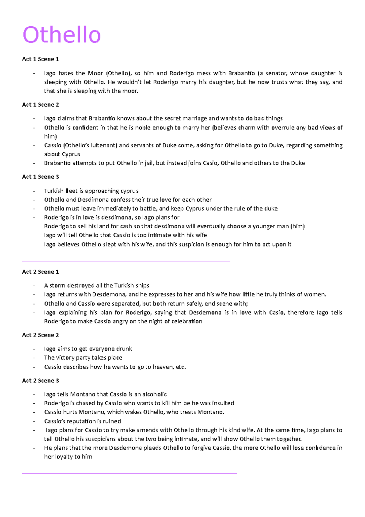Othello Summary of plot Othello Act 1 Scene 1 Iago hates the Moor