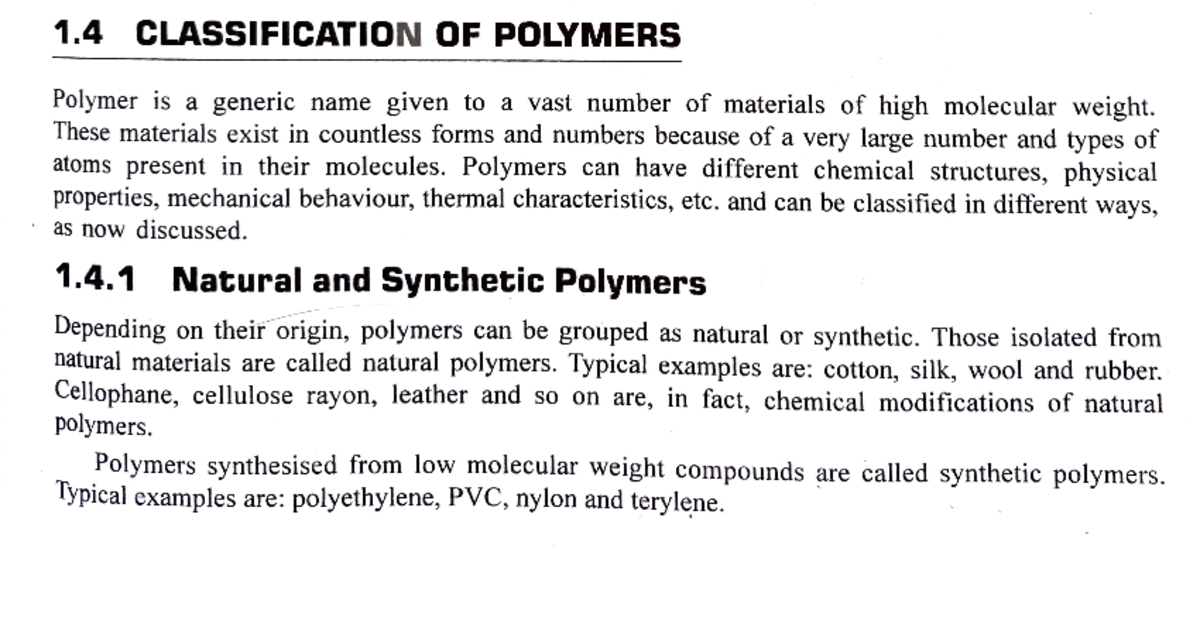 Classification Of Polymers - 1 CLASSIFICATION OF POLYMERS Polymer Is A ...