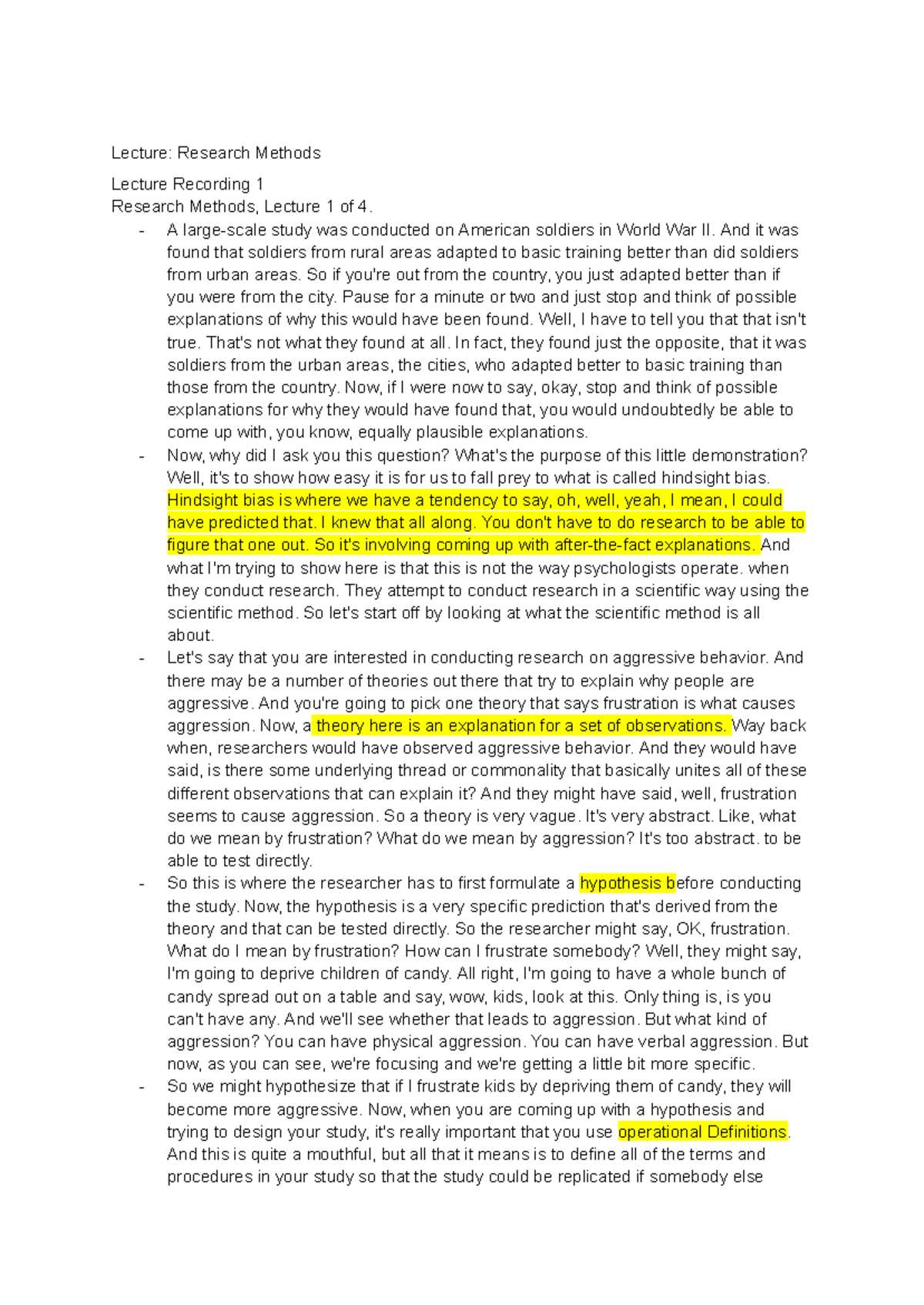 PSYC 1010 Lecture 1 Notes - Lecture: Research Methods Lecture Recording ...