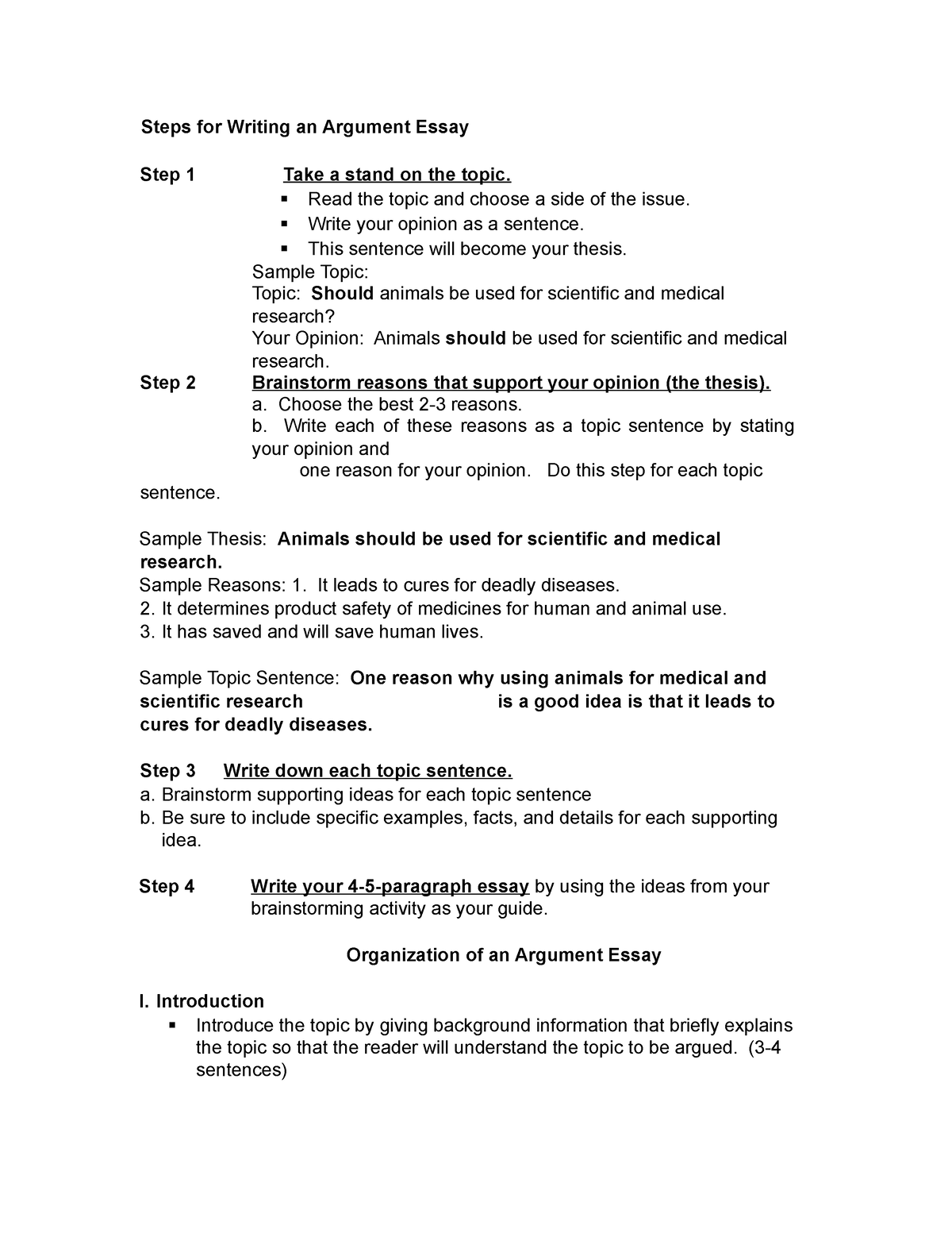 Argument essay - Assignment - Steps for Writing an Argument Essay Step ...