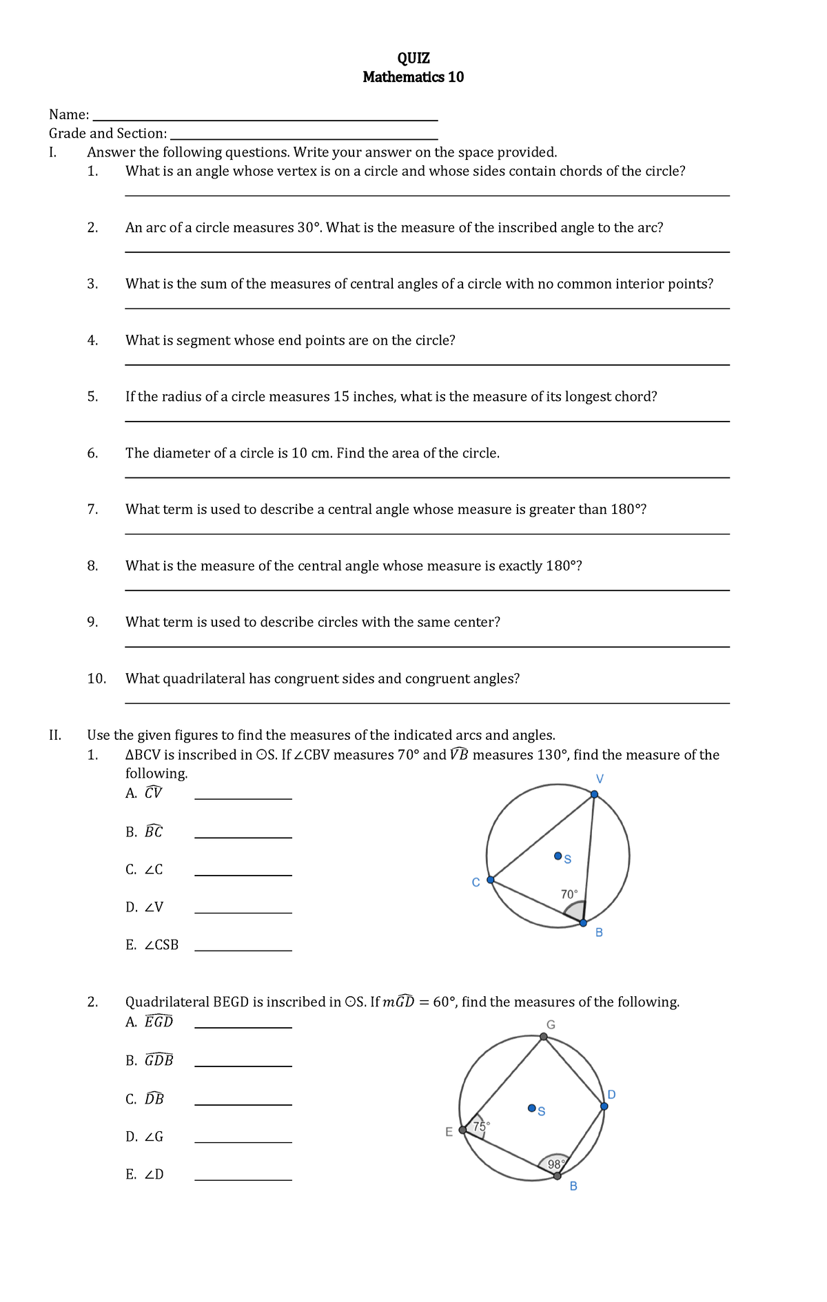 math-10-quiz-circles-quiz-mathematics-10-name-grade-and-section-i