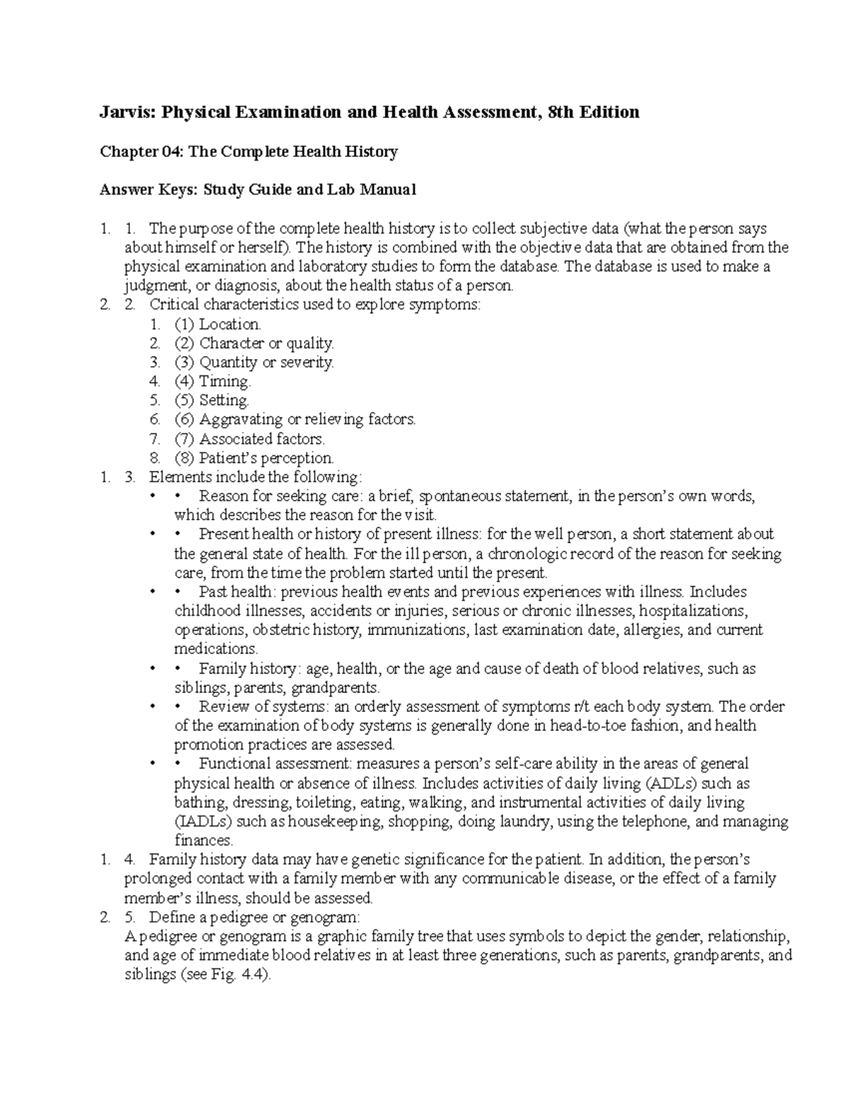 Chapter 04- The Complete Health History - Jarvis: Physical Examination ...