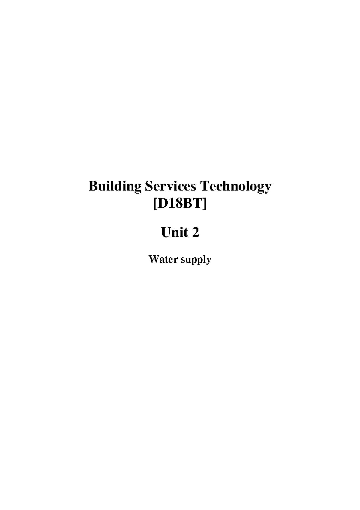D18BT Unit 2 Water supply Notes Building Services Technology