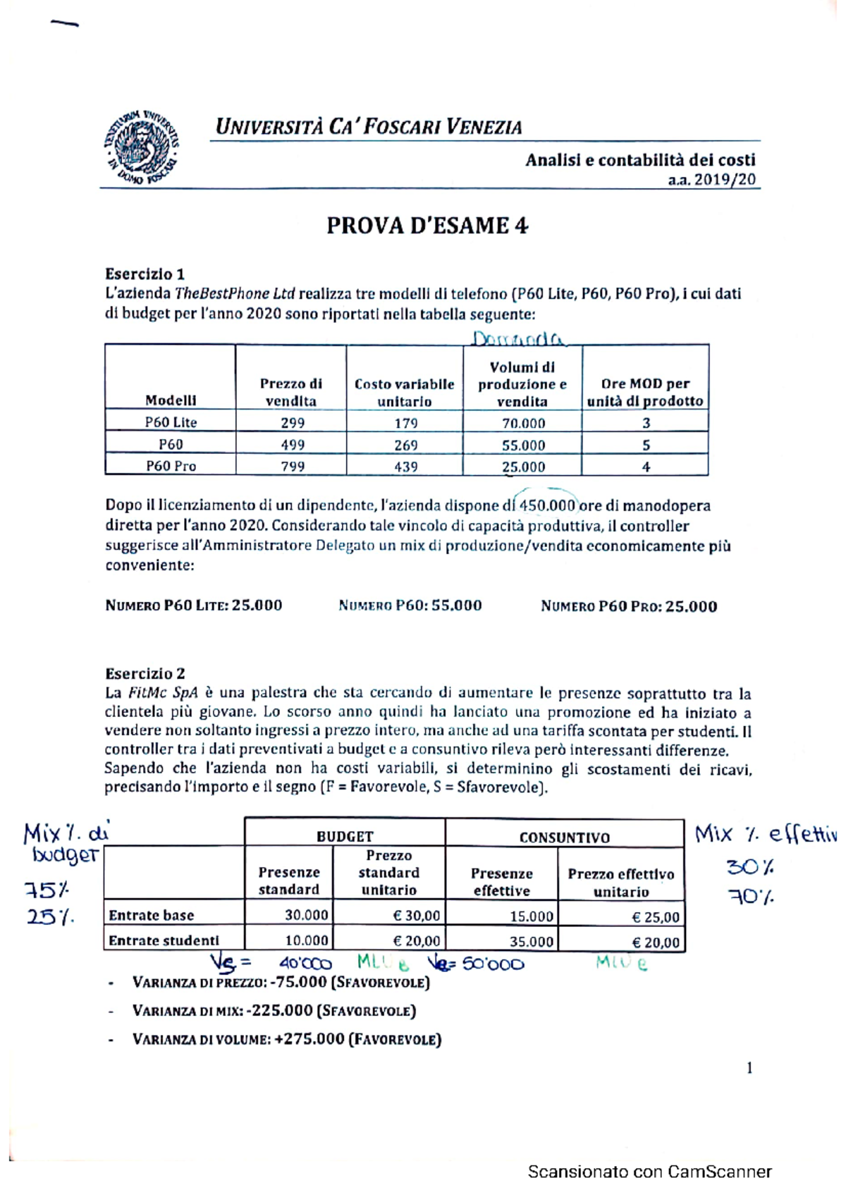 Soluzione esame 4 - Analisi e contabilità dei costi - Studocu