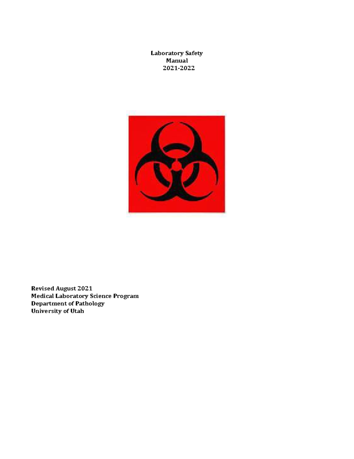 Lab Safety Manual - University Of UJtah - Laboratory Safety Manual 2021 ...