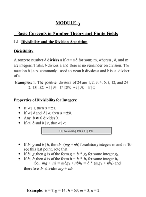 18ec744 Cryptography Module3 - Module- 3 Basic Concepts Of Number ...