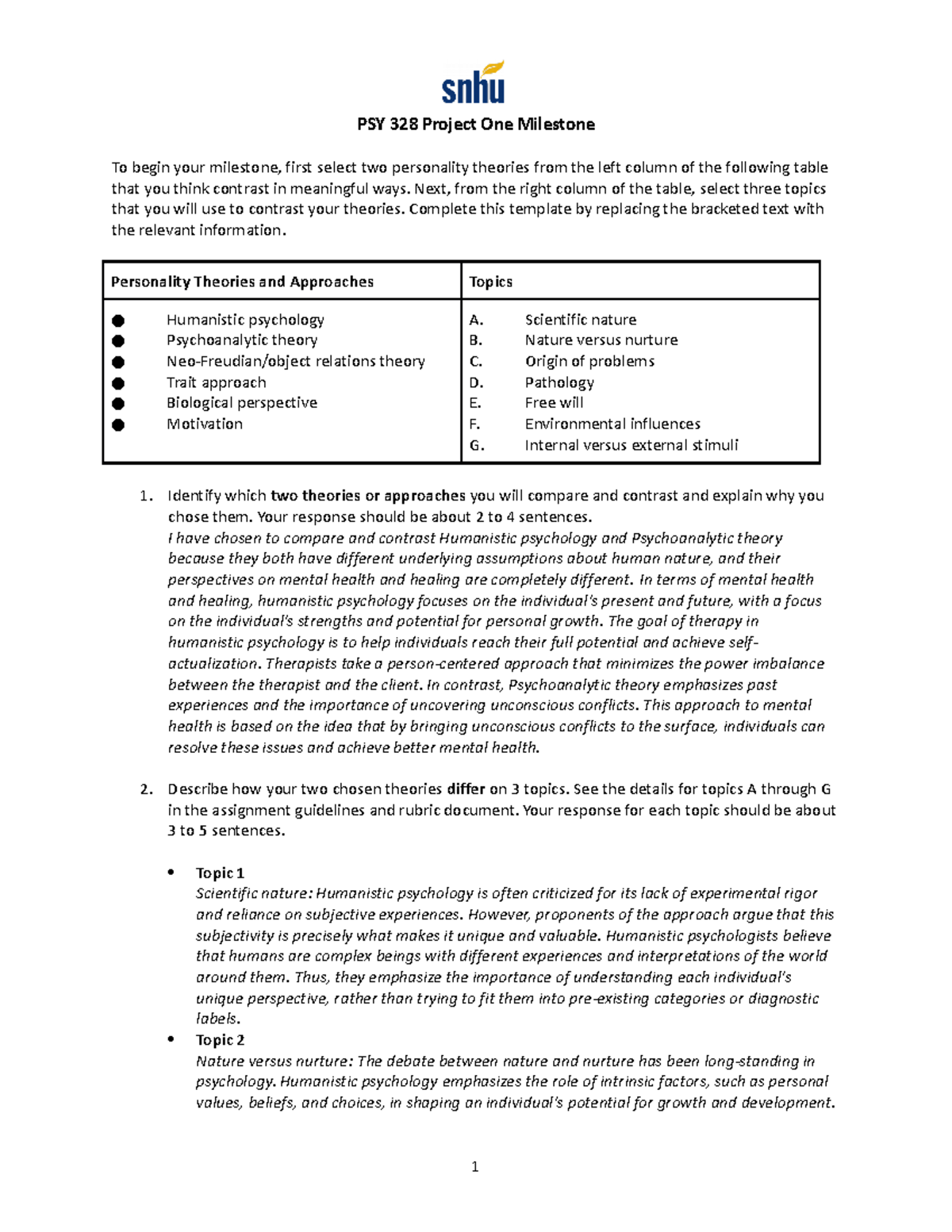 PSY 328 Project One Milestone 4-2 - PSY 328 Project One Milestone To ...