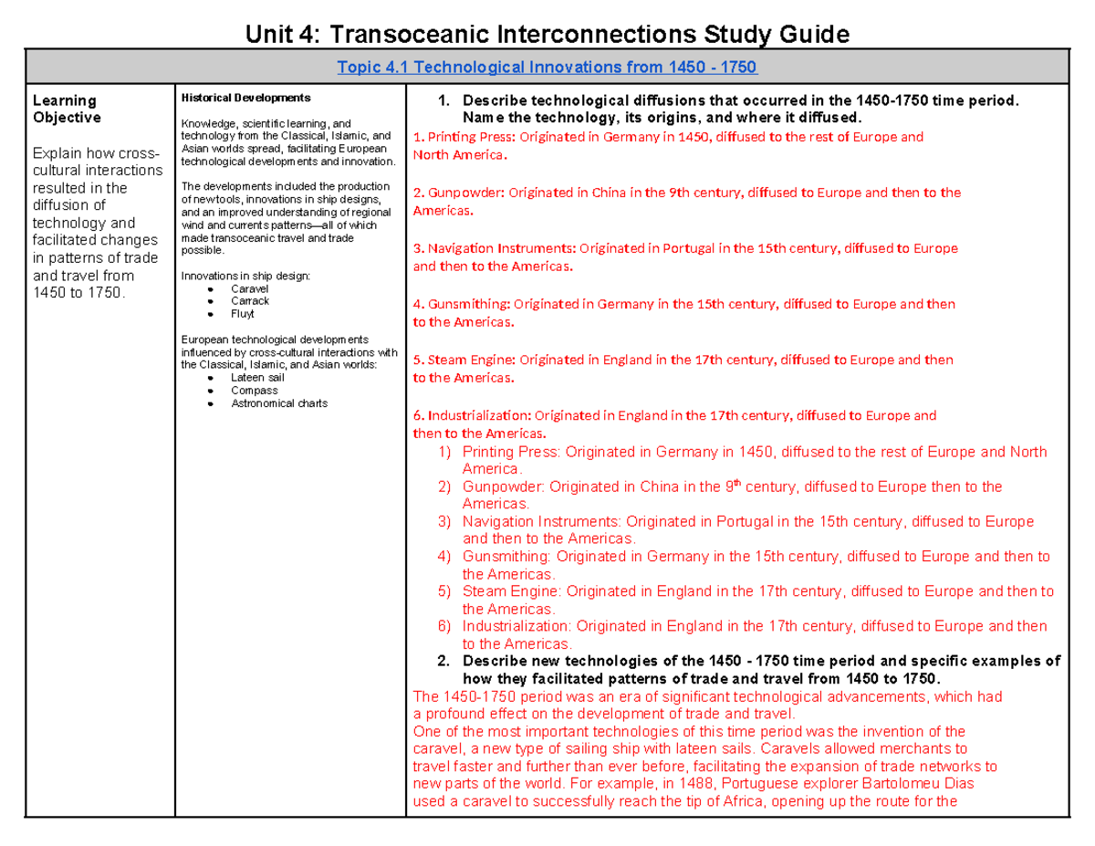 AP World History Unit 4 Study Guide Done Unit 4 Transoceanic