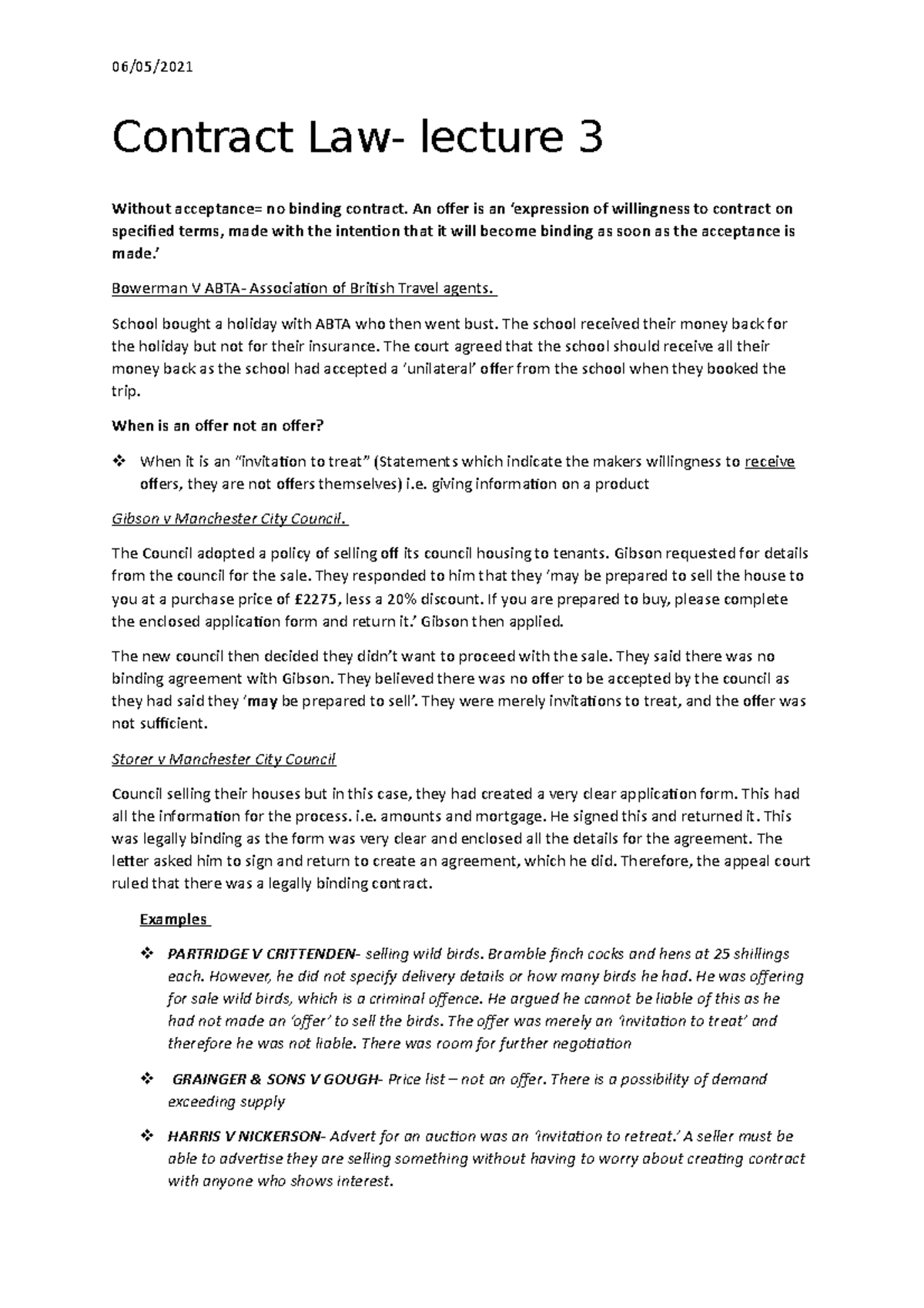 Contract Law Lecture 3 24 03 Contract Law Lecture 3 Without