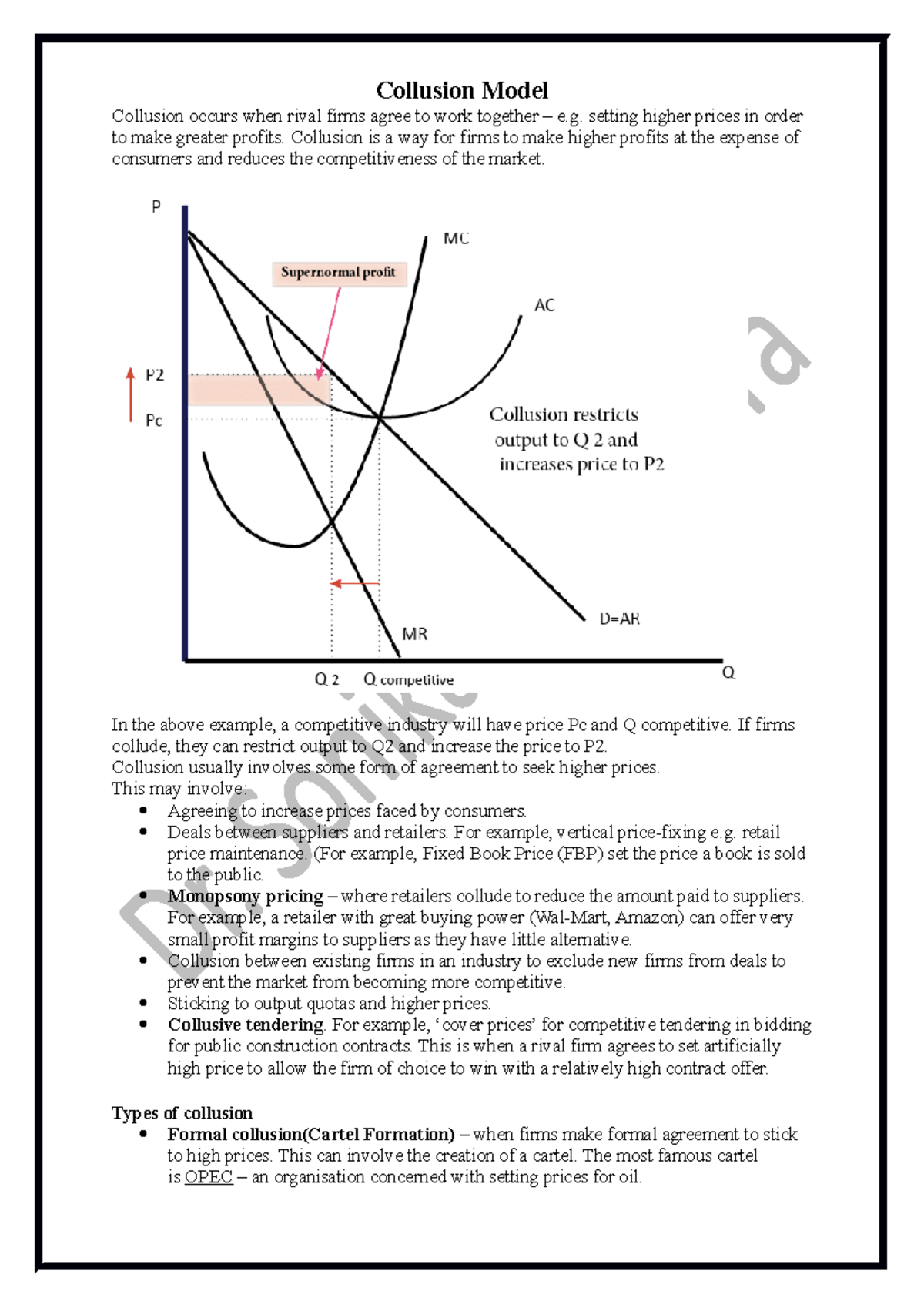 Collusion Model - Collusion Model Collusion occurs when rival firms ...