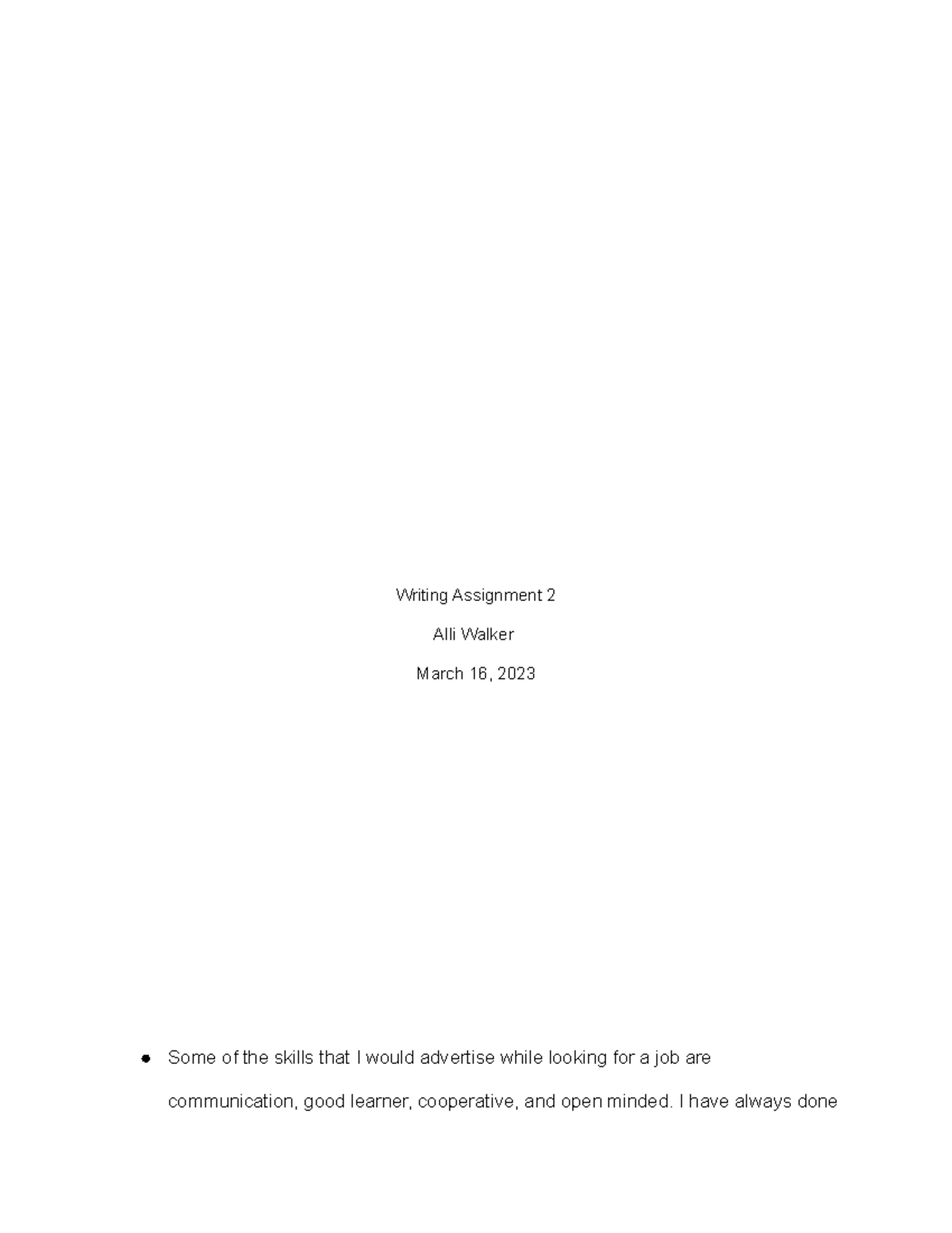 Writing Assignment 2 - Answering a list of questions provided by the ...