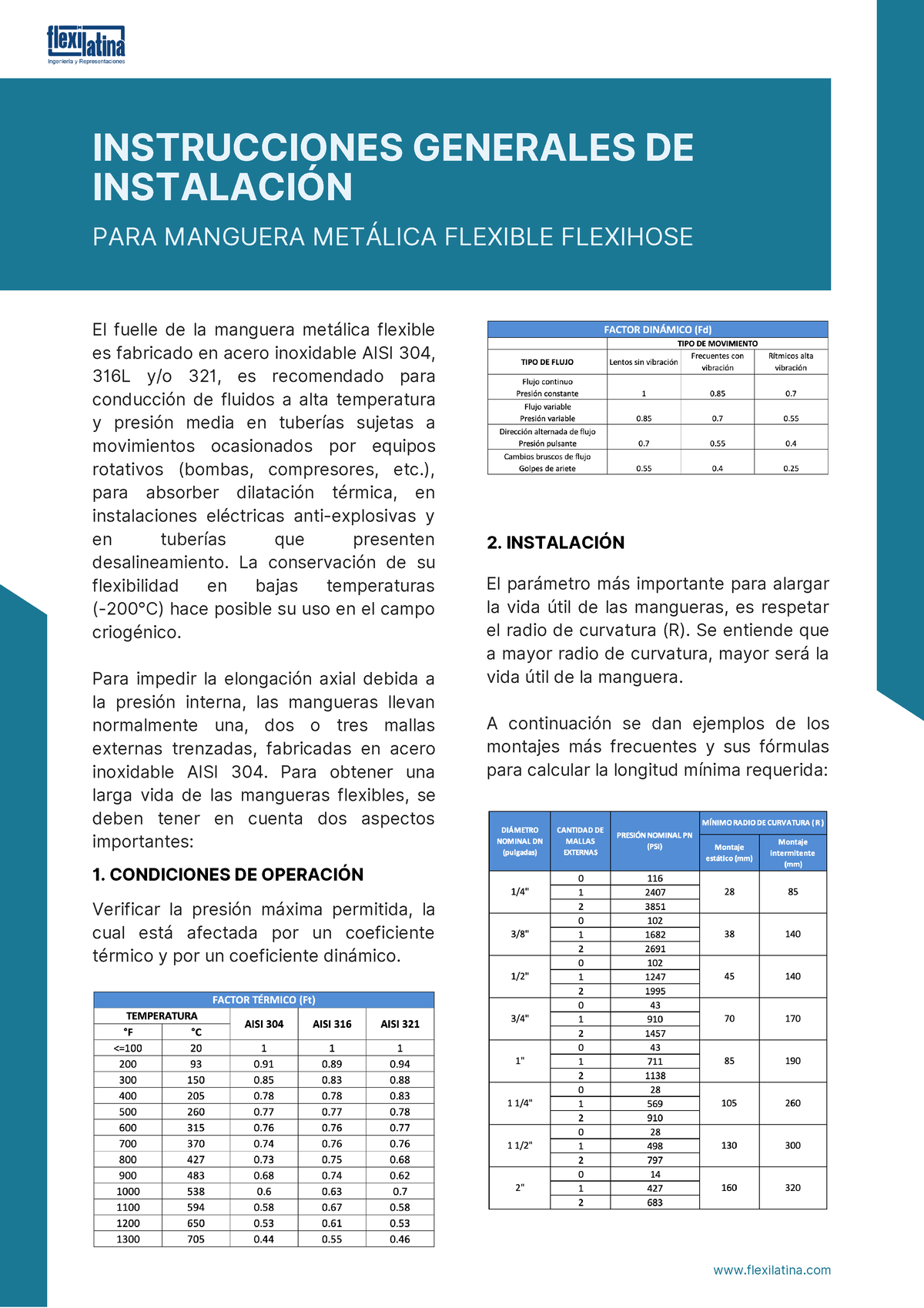 Instrucciones Generales DE InstalacióN Flexihose - INSTRUCCIONES ...