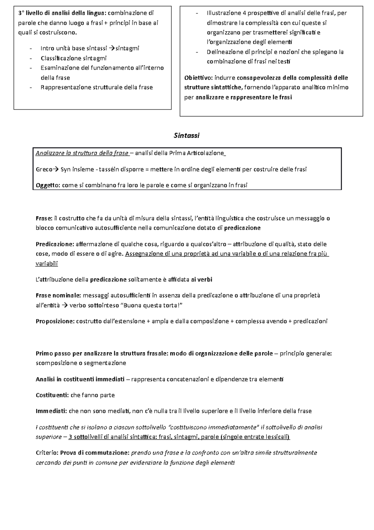 3) Sintassi - Stampato - Sintassi Analizzare la struttura della frase ...