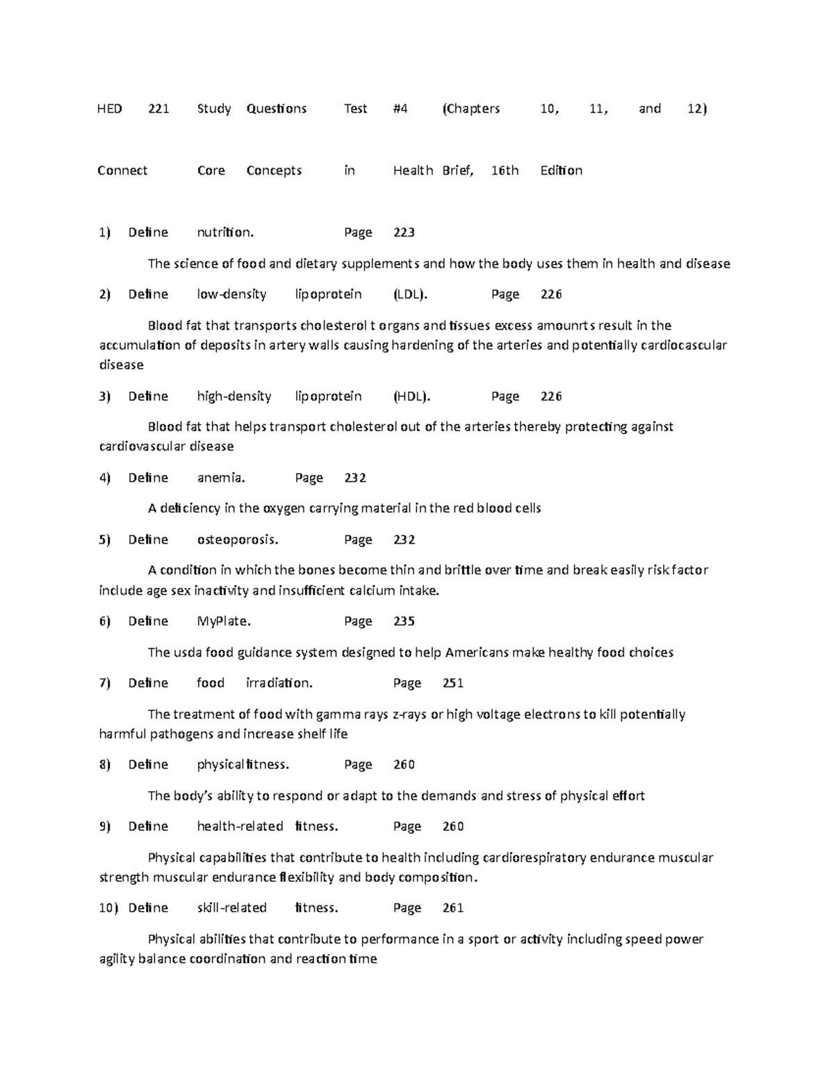 HED 221 SQ #4 - 16th answer key - HED 221 - Studocu