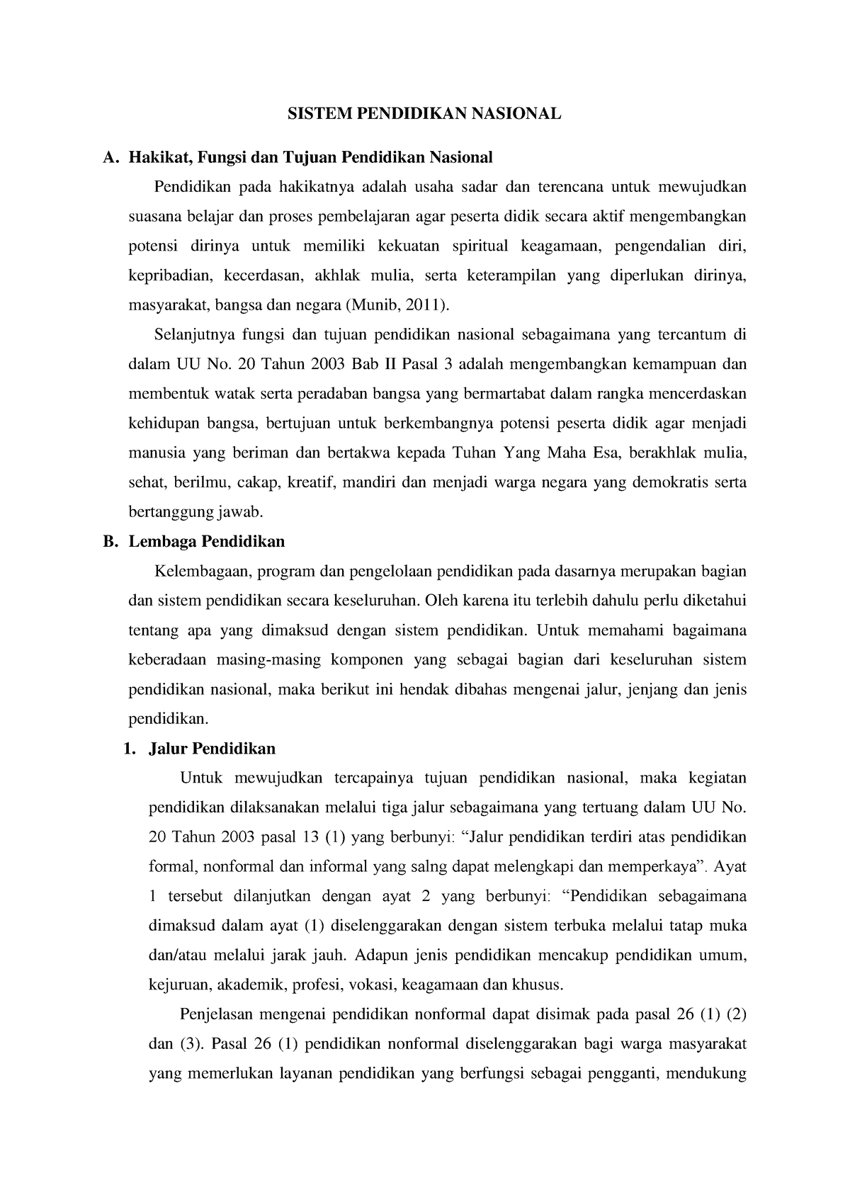 Pert 7 Sistem Pendidikan Nasional Sistem Pendidikan Nasional A