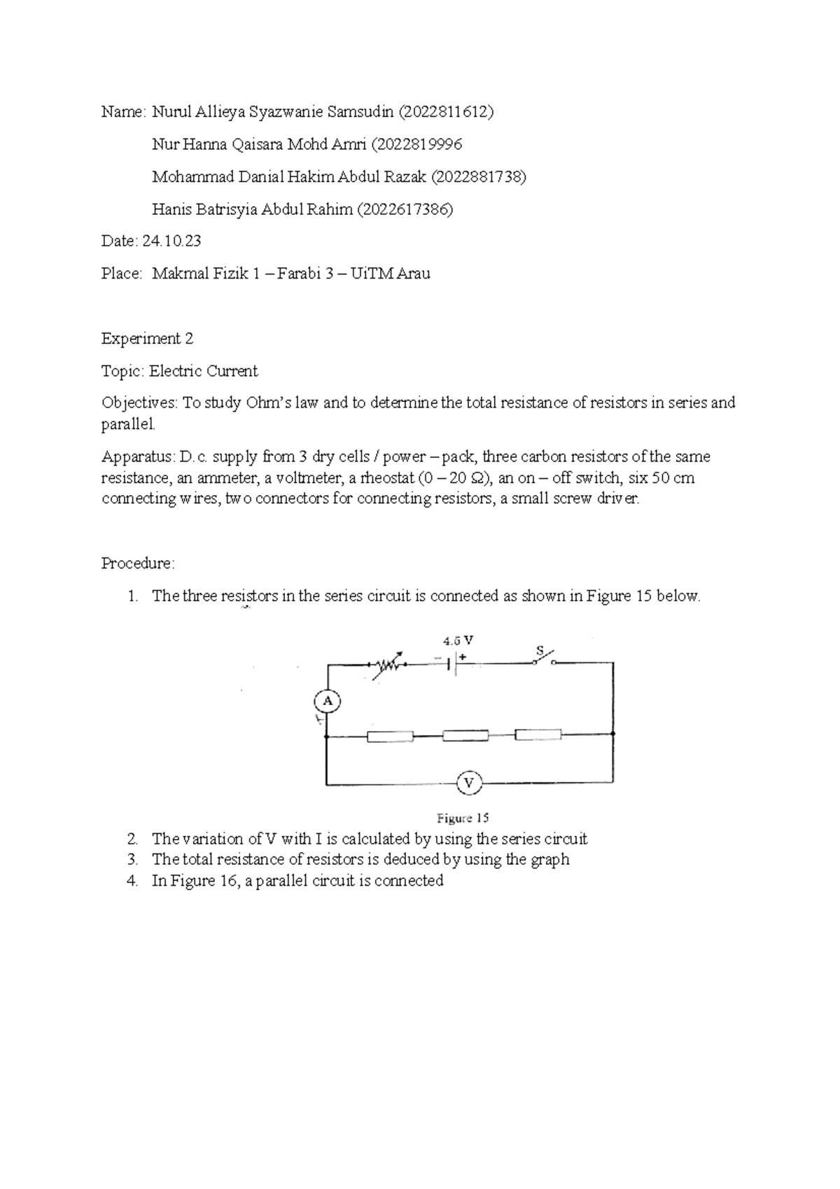 Lab Report Phy150 Exp 2 - Name: Nurul Allieya Syazwanie Samsudin 