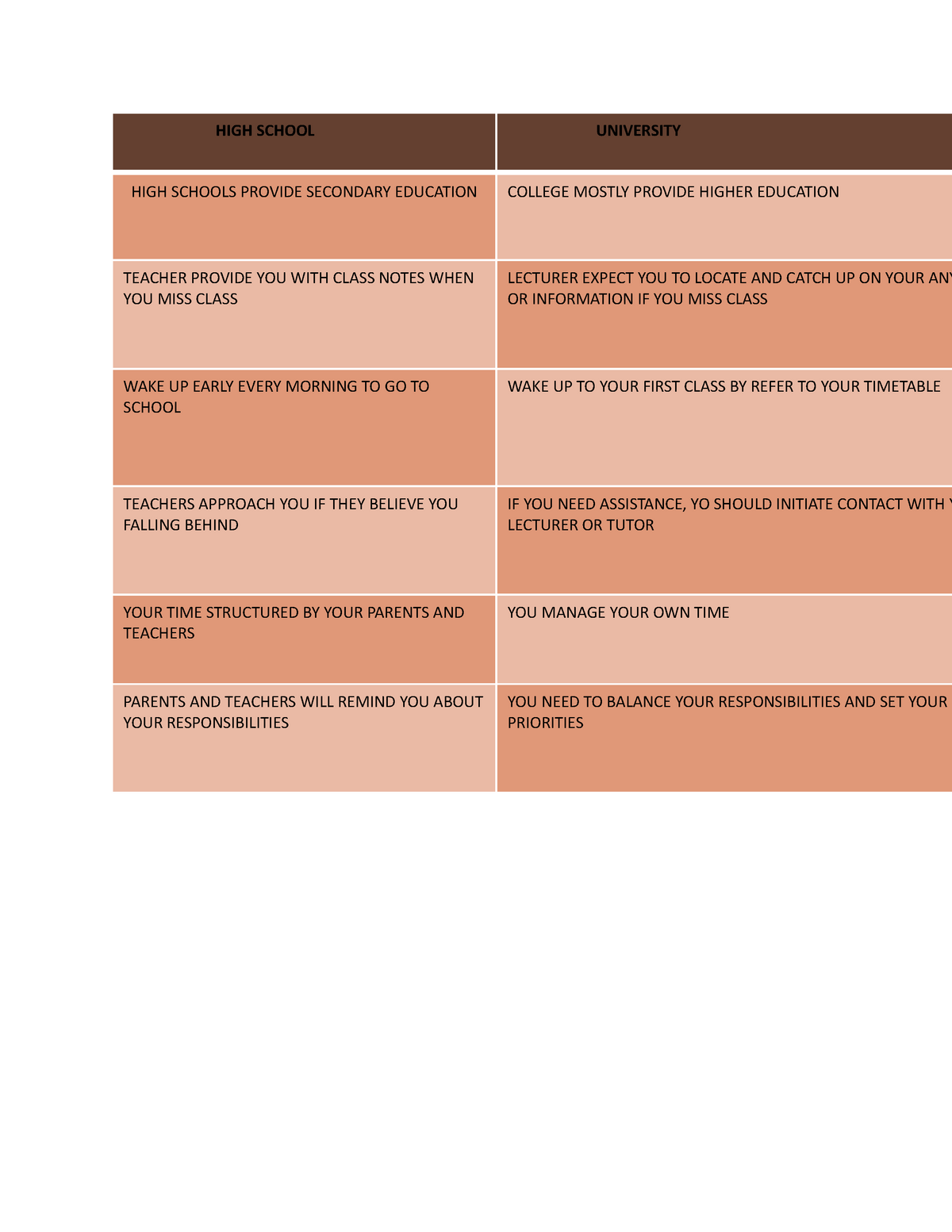 differences between school and university essay