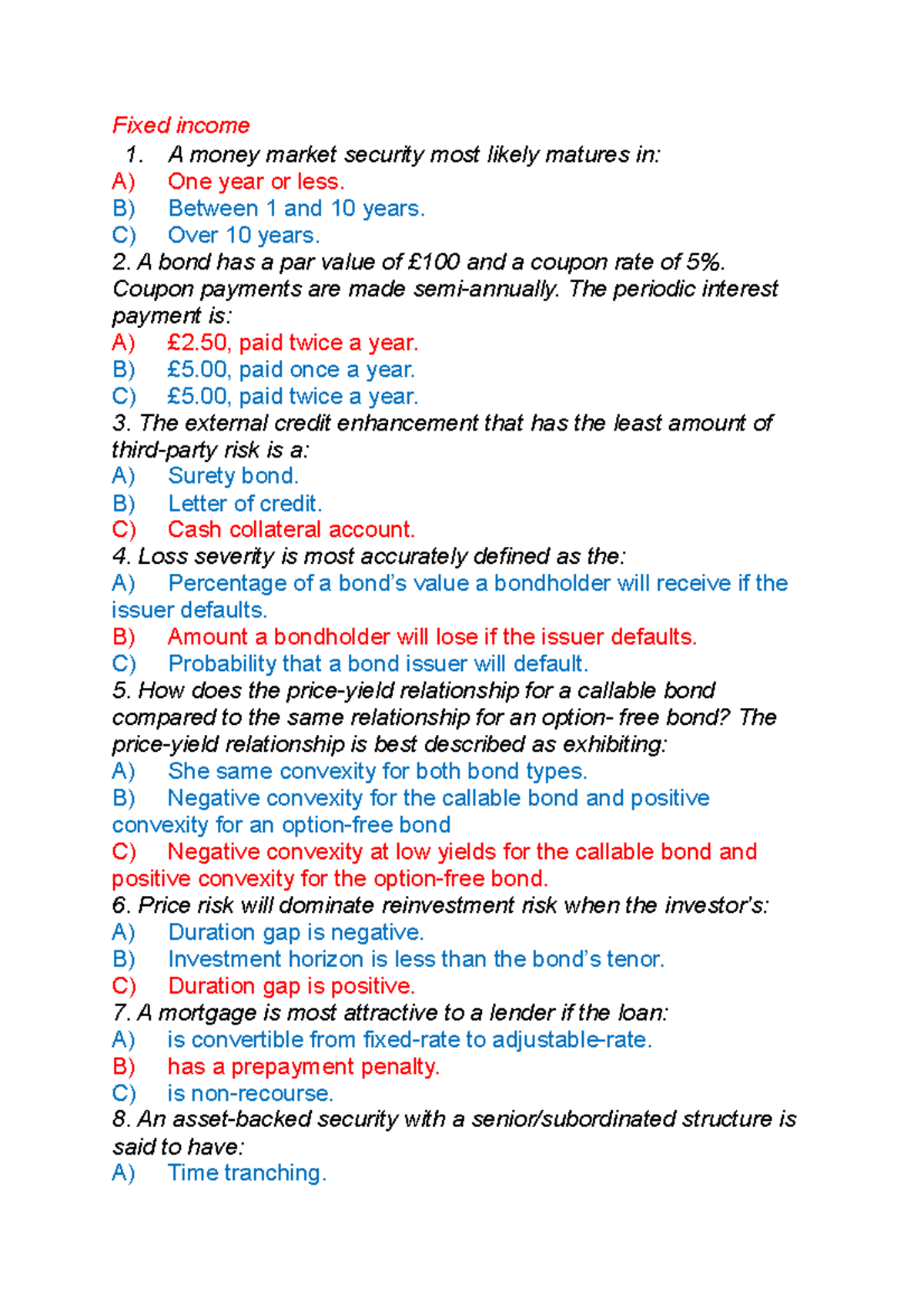 Cfa - ổn nhaaaa - Fixed income 1. A money market security most likely ...