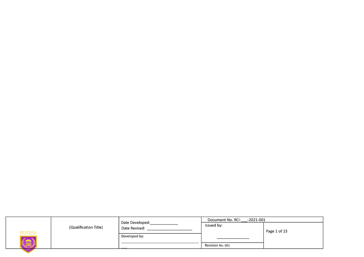 Templates For Cblm Cblm Qualification Title Date Developed