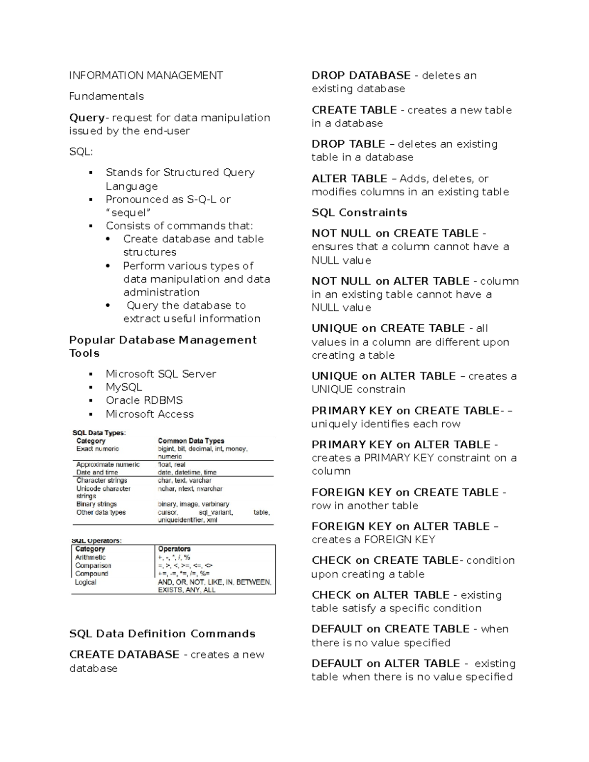 Information Management - INFORMATION MANAGEMENT Fundamentals Query ...