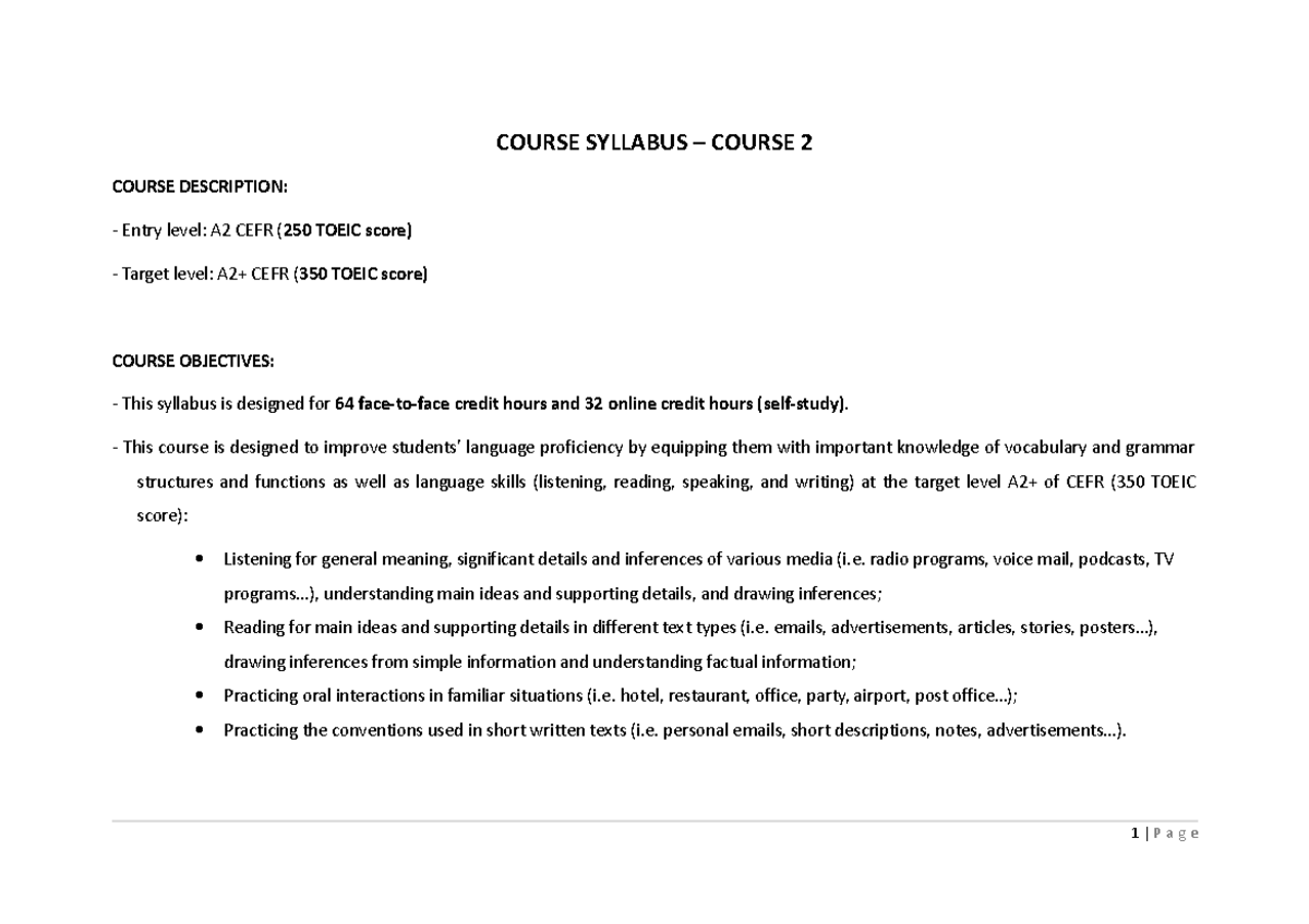 E2 Syllabus - asfacas - COURSE SYLLABUS – COURSE 2 COURSE DESCRIPTION ...