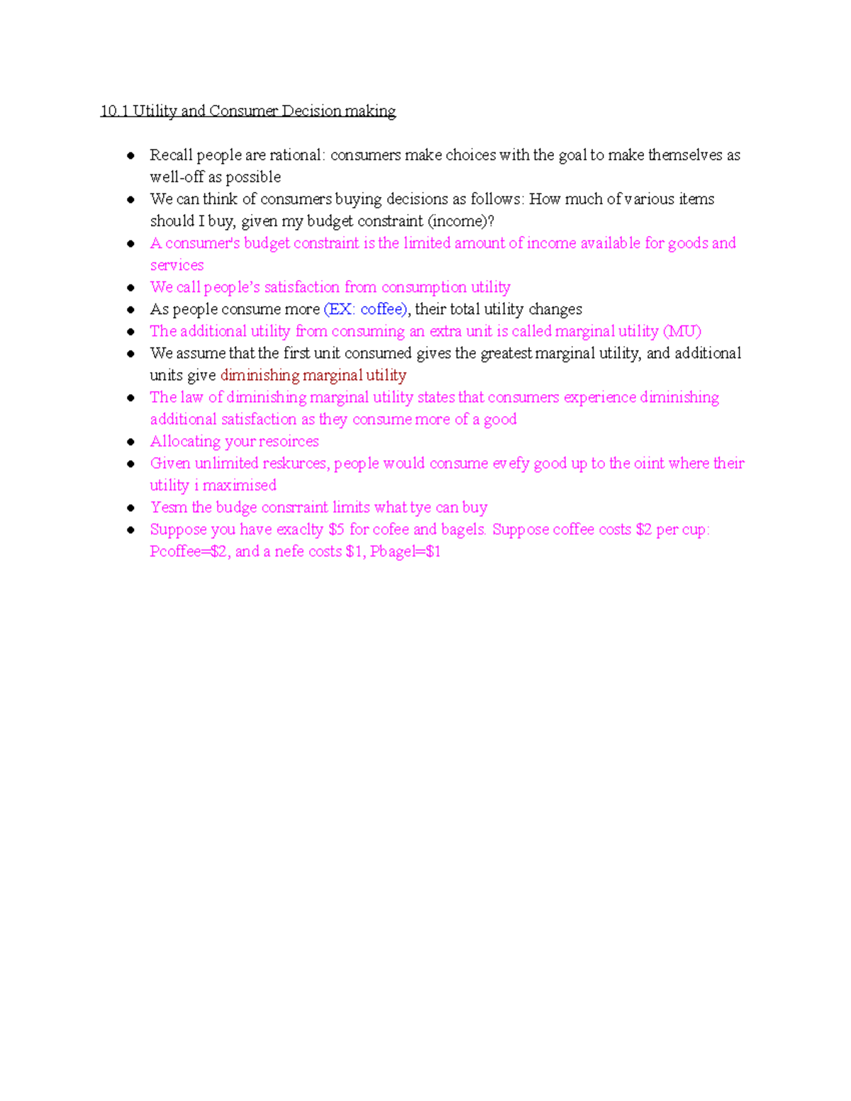 Chapter 10 Consumer - 10 Utility and Consumer Decision making Recall ...
