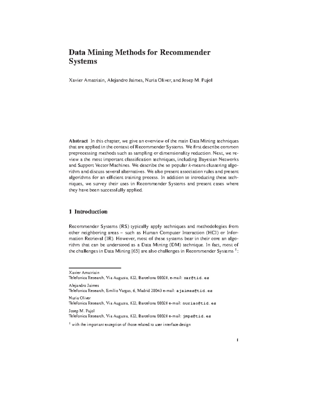 Recsys Handbook Chapter - Data Mining Methods for Recommender Systems ...