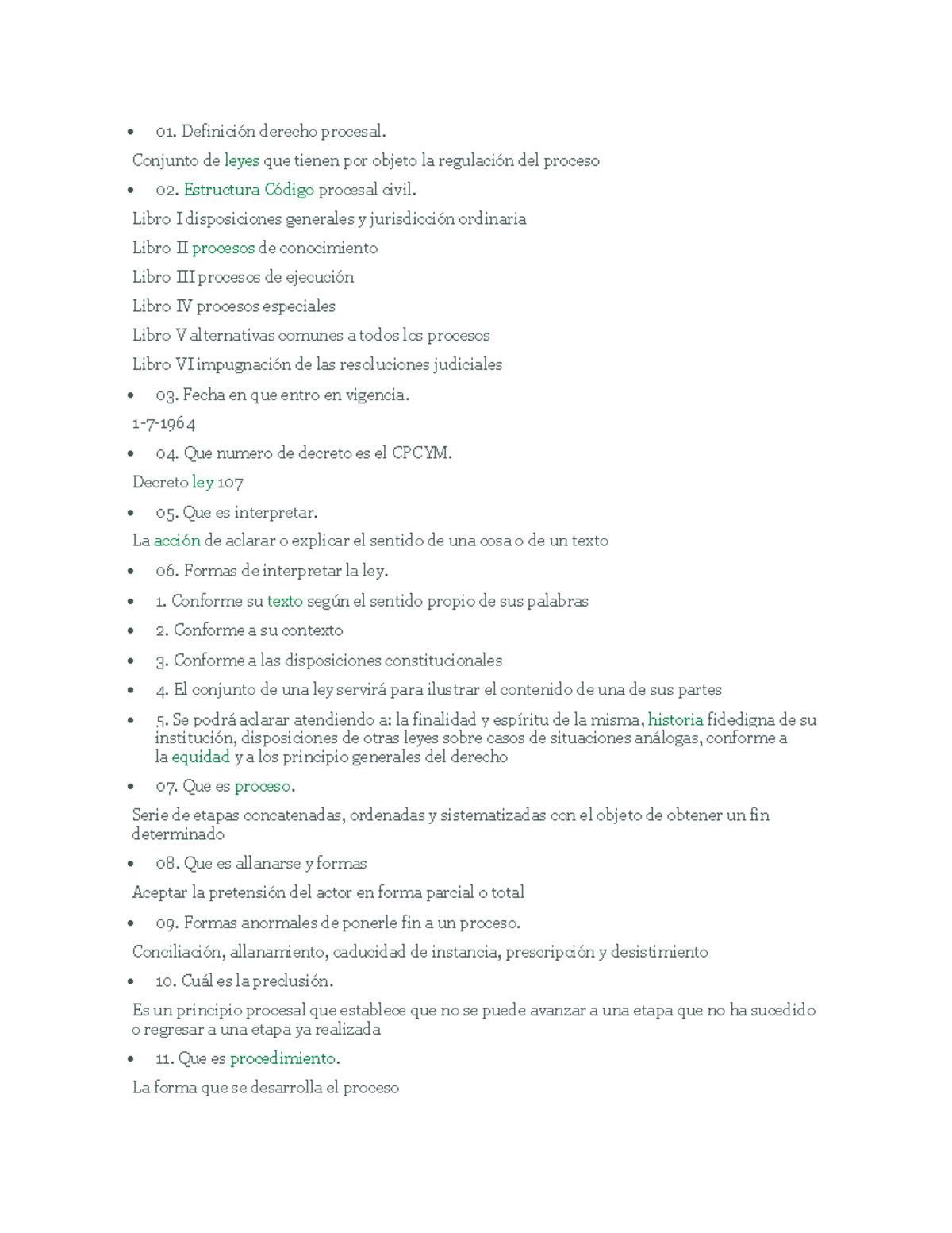 01 - Cuestionario Procesal Civil 1 - Definición Derecho Procesal ...