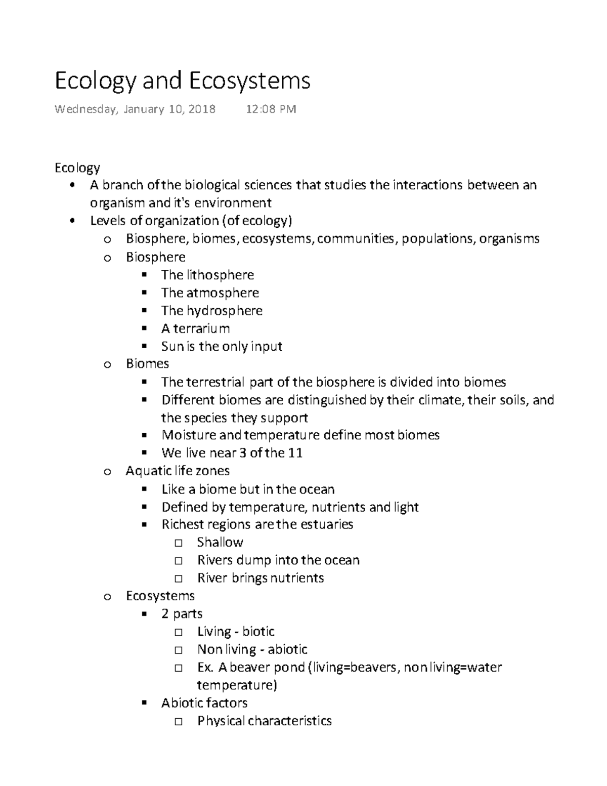 Ecology and Ecosystems - Ecology and Ecosystems Wednesday, January 10 ...