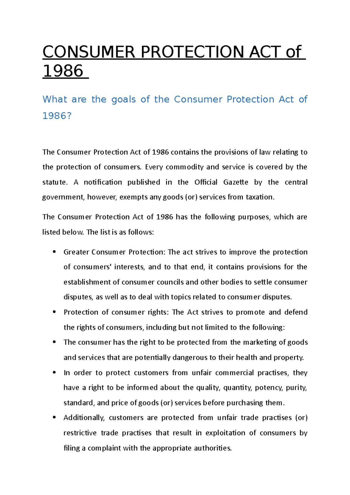 what is consumer protection essay